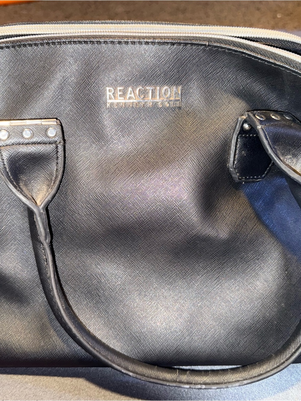 Reaction Kenneth Cole Black Saffiano Tote with Silver Logo